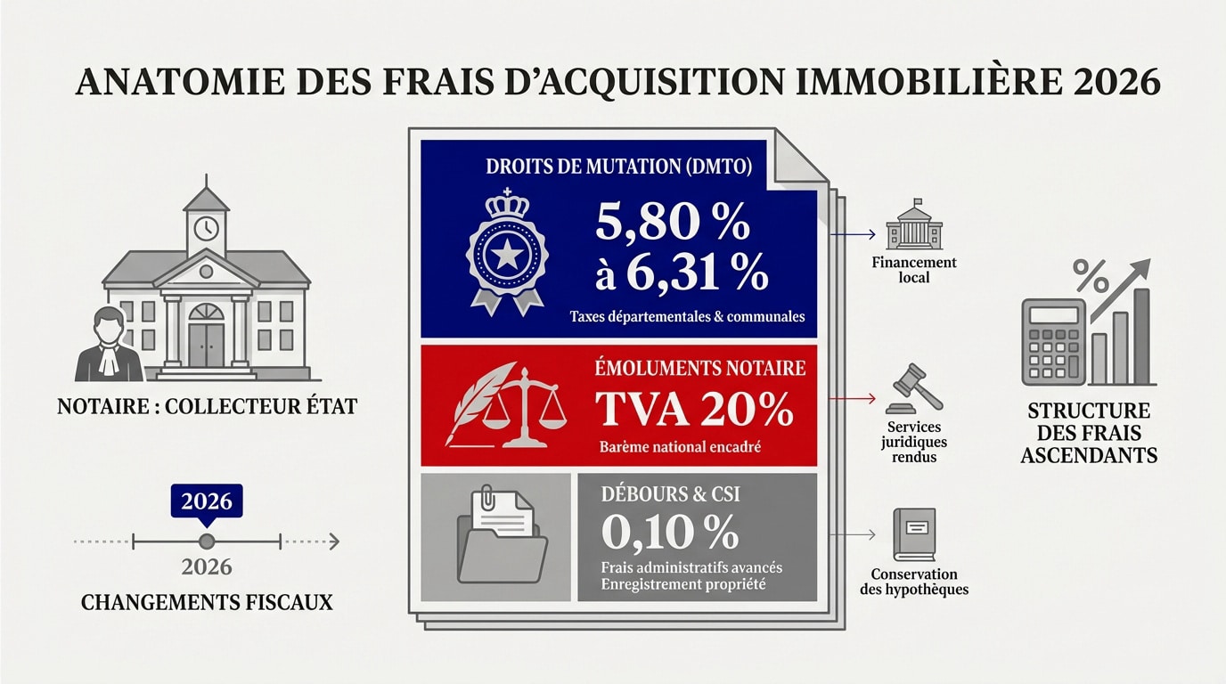 Répartition détaillée des frais de notaire pour un achat immobilier en 2026
