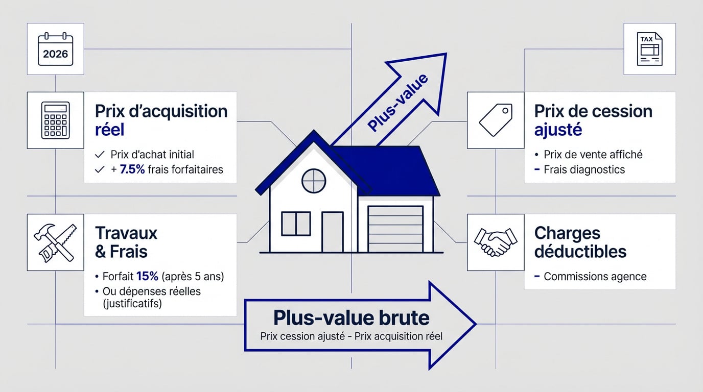 Graphique explicatif du calcul de la plus-value immobilière pour une résidence secondaire